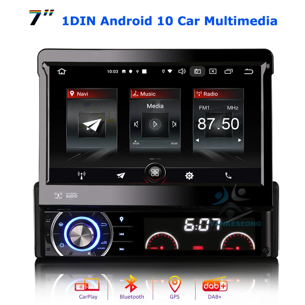 

7" Android 10 ONE Din CarPlay Car Stereo Radio DVD GPS Retractable Screen Multimedia MP5 Player Bluetooth Autoradio Head Unit