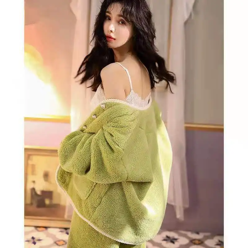 Winter Flannel Pajamas for women Thicken Warm Homewear Oversize Long Sleeve Sleepwear Women's Home Clothes pyjama pour femme