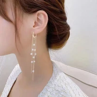2021 new freshwater pearl long tassel gold color dangle earrings for women wedding drop earing fine jewelry gifts