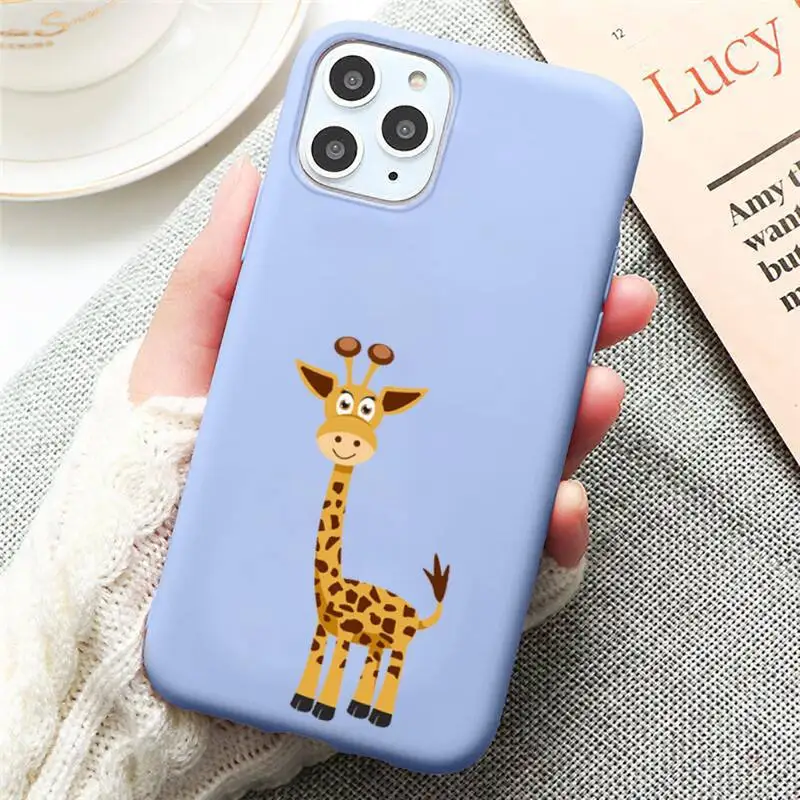 

giraffe cartoon cute animal Phone Case Candy Color for iPhone 6 7 8 11 12 s mini pro X XS XR MAX Plus