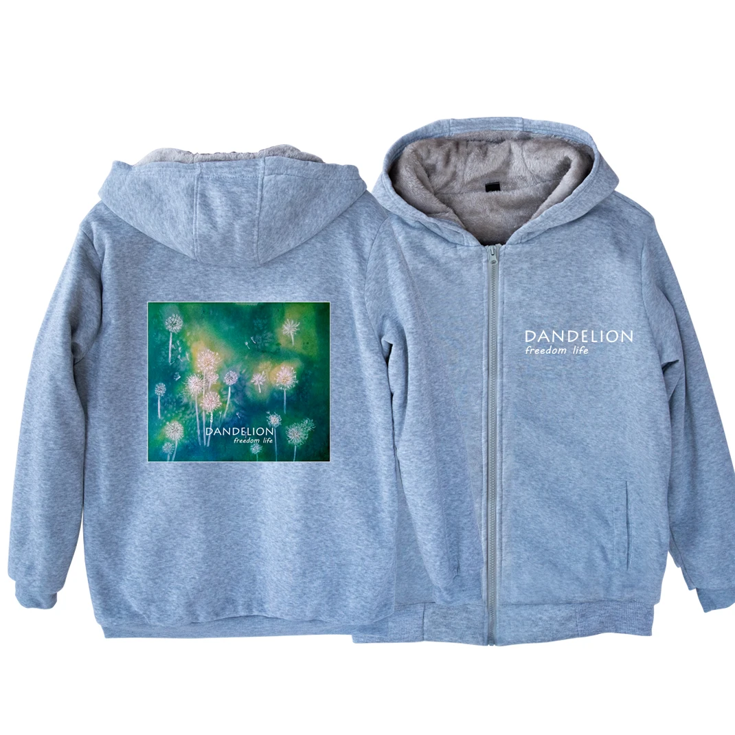 Man Boy Parkas Full Zip Coat Plus Velvet Red Seeded Dandelion Freedom Life Taraxacum Green Plant Original Design ZIIART