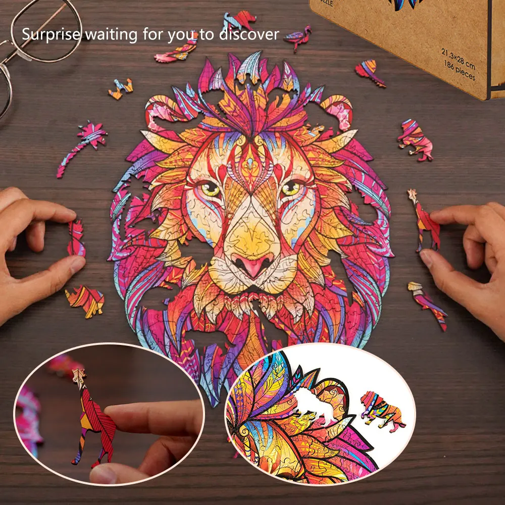

Wooden Jigsaw Puzzles Mysterious Lion Puzzle Gift For Adults Kids Educational Puzzle Fabulous Gift Interactive Games