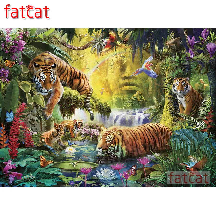 

FATCAT 5D алмазная вышивка с тигром, дикие животные, алмазная живопись, полностью квадратная круглая дрель, алмазная вышивка, мозаика AE1848