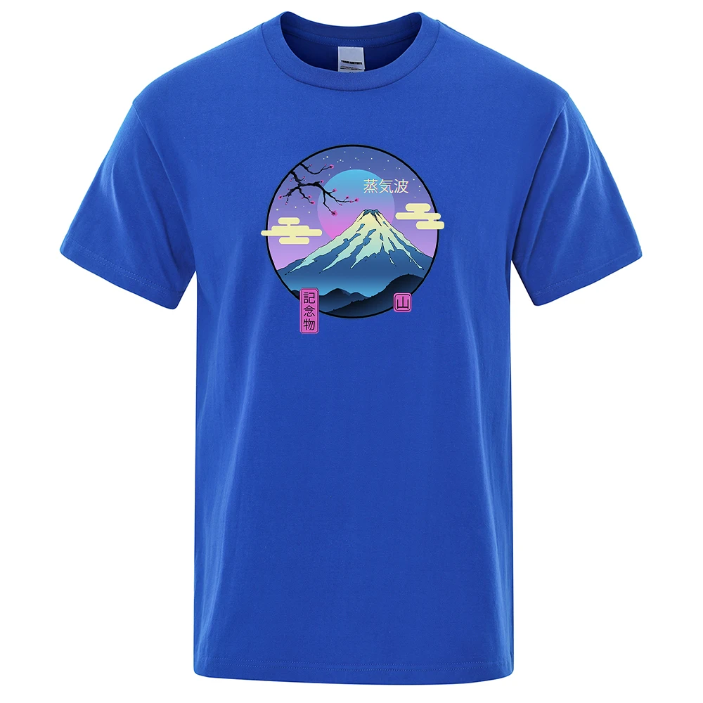 

Vaporwave Mount Fuji Memorial Ukiyo E Style Print Male T-Shirt Casual Loose Tshirts Vogue Slim Clothes Simple Retro T Shirt Mans