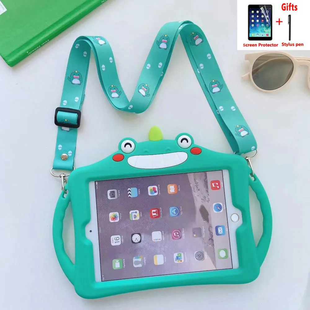 

Cover For iPad Pro 9.7 10.5 10.2 8 7th 2018 2017 Air 1 2 3 Cute cartoon Case For Mini 1/2 3 4 5 Silicon Stand handle Funda+strap