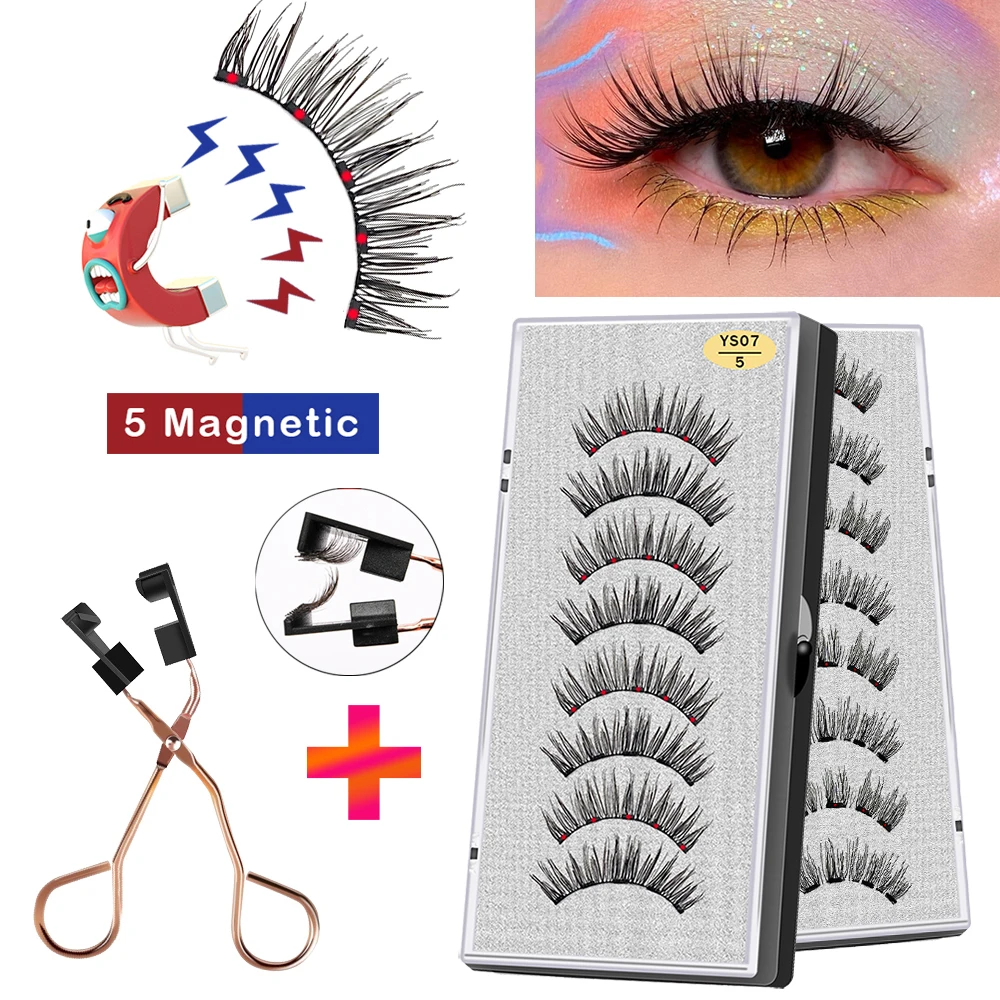 

VISIBLE 8PCS 5 Magnets False Eyelashes 3D Magnetic Eyelashes Handmade Natural Mink Faux Cils Magnétique with Tweezers