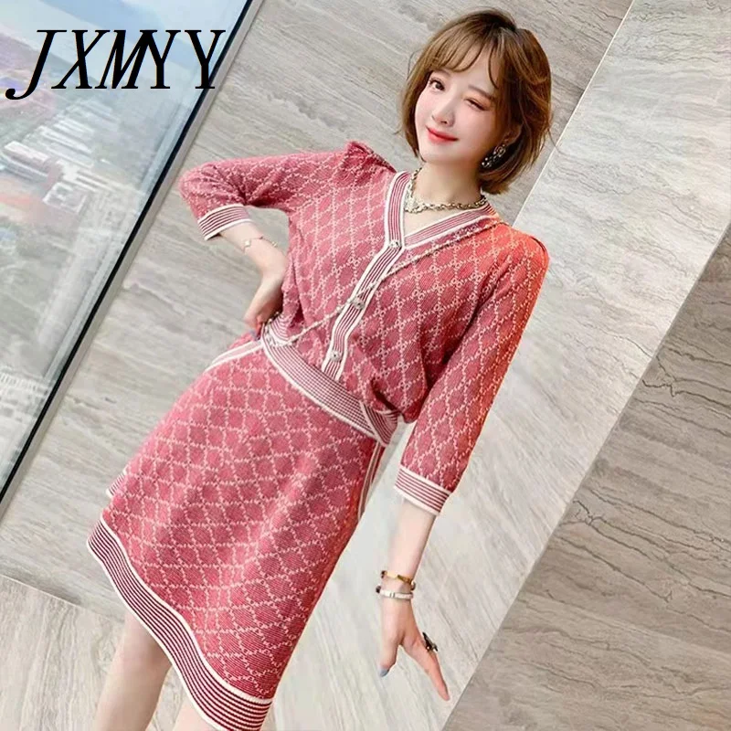 Женский трикотажный костюм JXMYY шерстяной топ + юбка контрастного цвета с