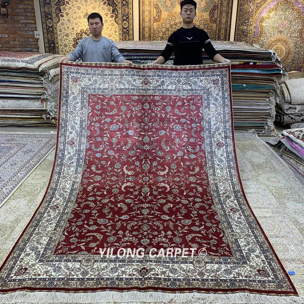 Красные персидские шелковые коврики Yilong 6 'x 9' винтажные восточные