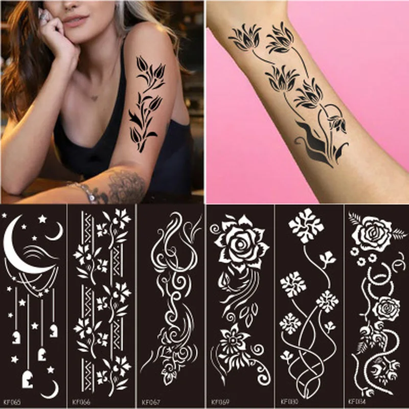 

1 Sheet Airbrush Tattoo Stencils For Women Men Kids Body Art Drawing Template Henna Tattoo Stencil For Paiting Glitter Tattoos