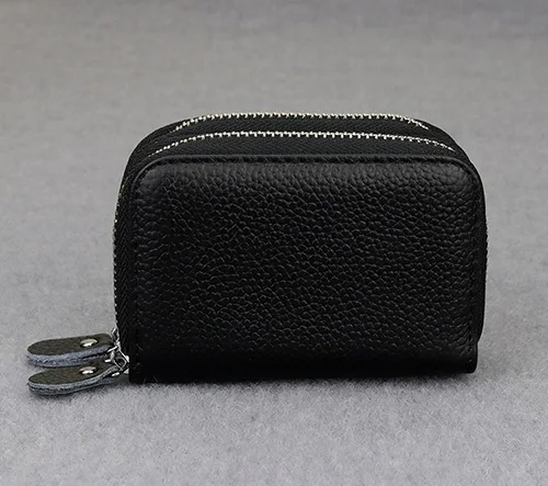 Black COMFORSKIN, Новое поступление, натуральная кожа, RFID, противоугонная щетка, держатель для карт, большая емкость, двойная молния, отделение для карт, кошельки - Цвет: Black