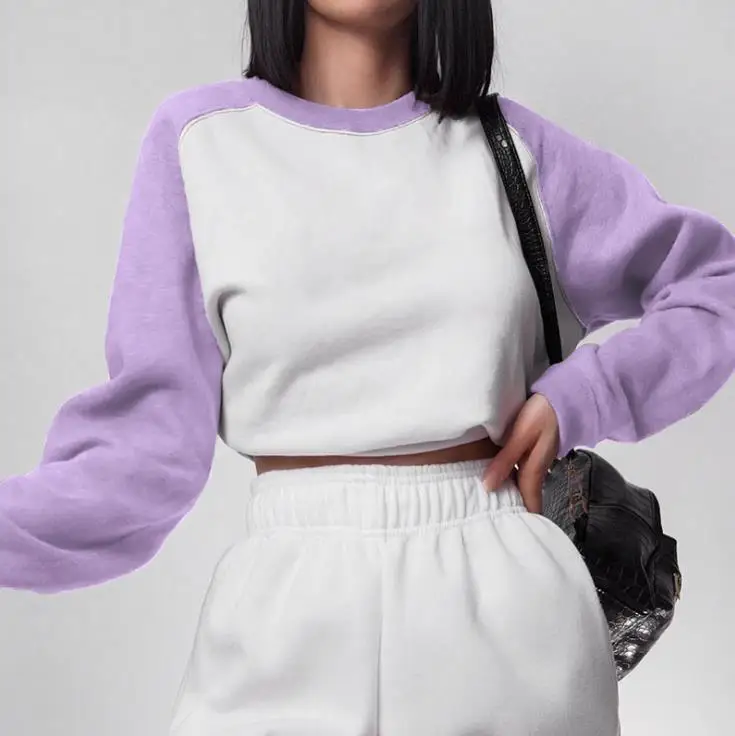 Женский свитер с флисовой вставкой толстовка составного кроя длинным рукавом