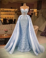 sky blue evening dresses luxury mermaid formal dress with cape women dinner gowns wedding party gown robe de fiesta