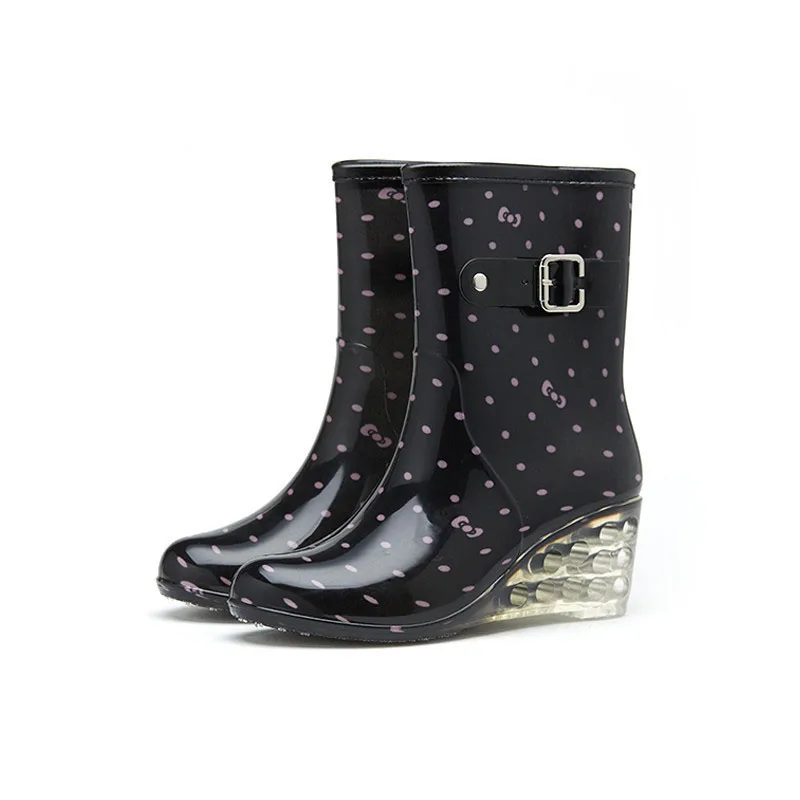 

Fashion Women Middle Rain Boots Light Casual Waterproof High-heel Ladies Winter Warm Water Shoes PVC Non-slip Adult Rubber Shoes