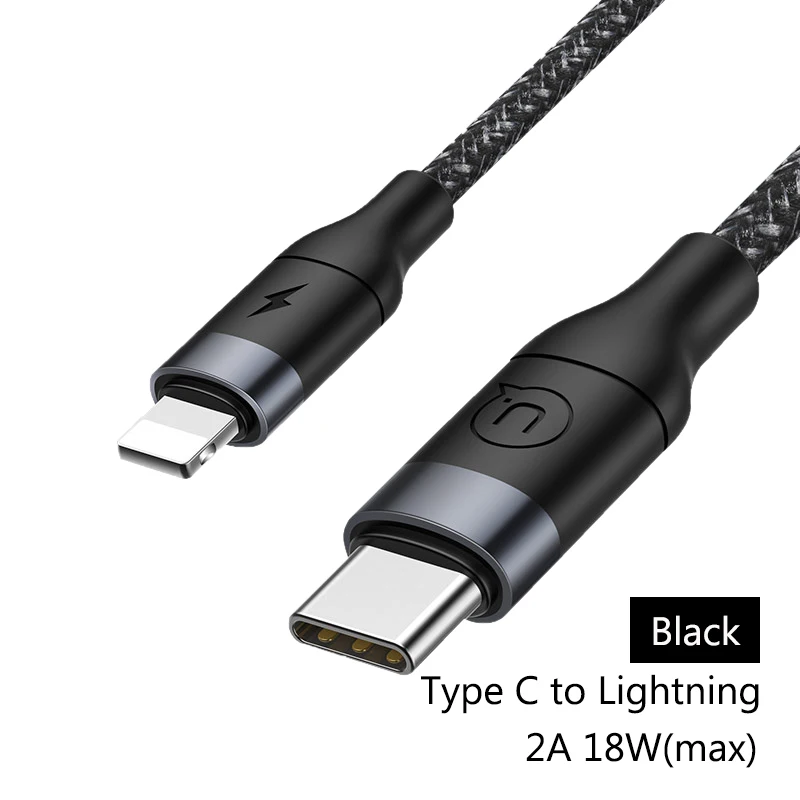 C to lightning Black USAMS кабель тип-c для освещения 18 Вт 3A, поддержка PD быстрый для зарядки, Нейлоновый, в оплетке кабель синхронизации данных зарядный кабель для iPhone x xs max xr - Цвет: C to lightning Black