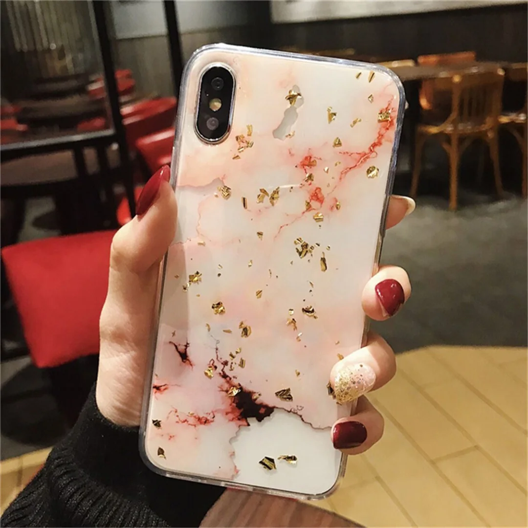 Золотая фольга Bling Чехлы под мрамор для iPhone 11 Pro X XS XR Max Мягкий ТПУ чехол для iPhone 7 8 6 6s Plus блестящая задняя крышка