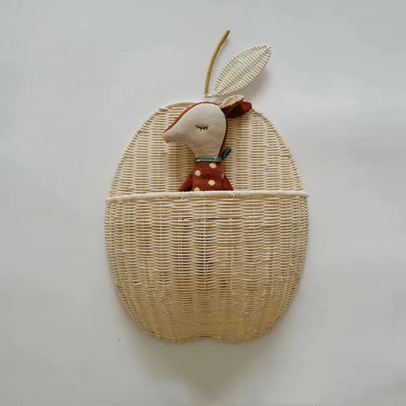 Белая/бежевая ротанговая настенная корзина для хранения яблок груша