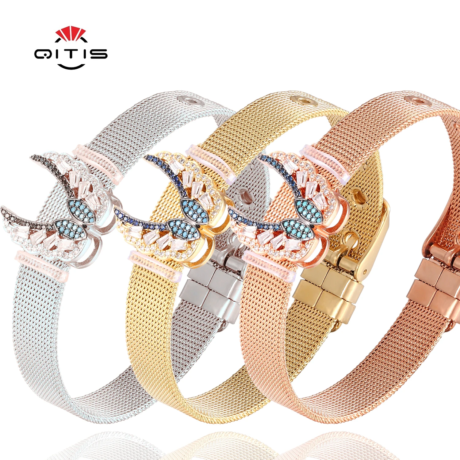 Нержавеющая сталь DIY CZ Циркон сова любовь сердце 8 слов глаз браслеты с крыльями