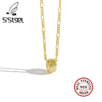 ssteel 925 sterling silver necklace round ball pendant tow color choker bohemian women accessories colares feminino jewelry