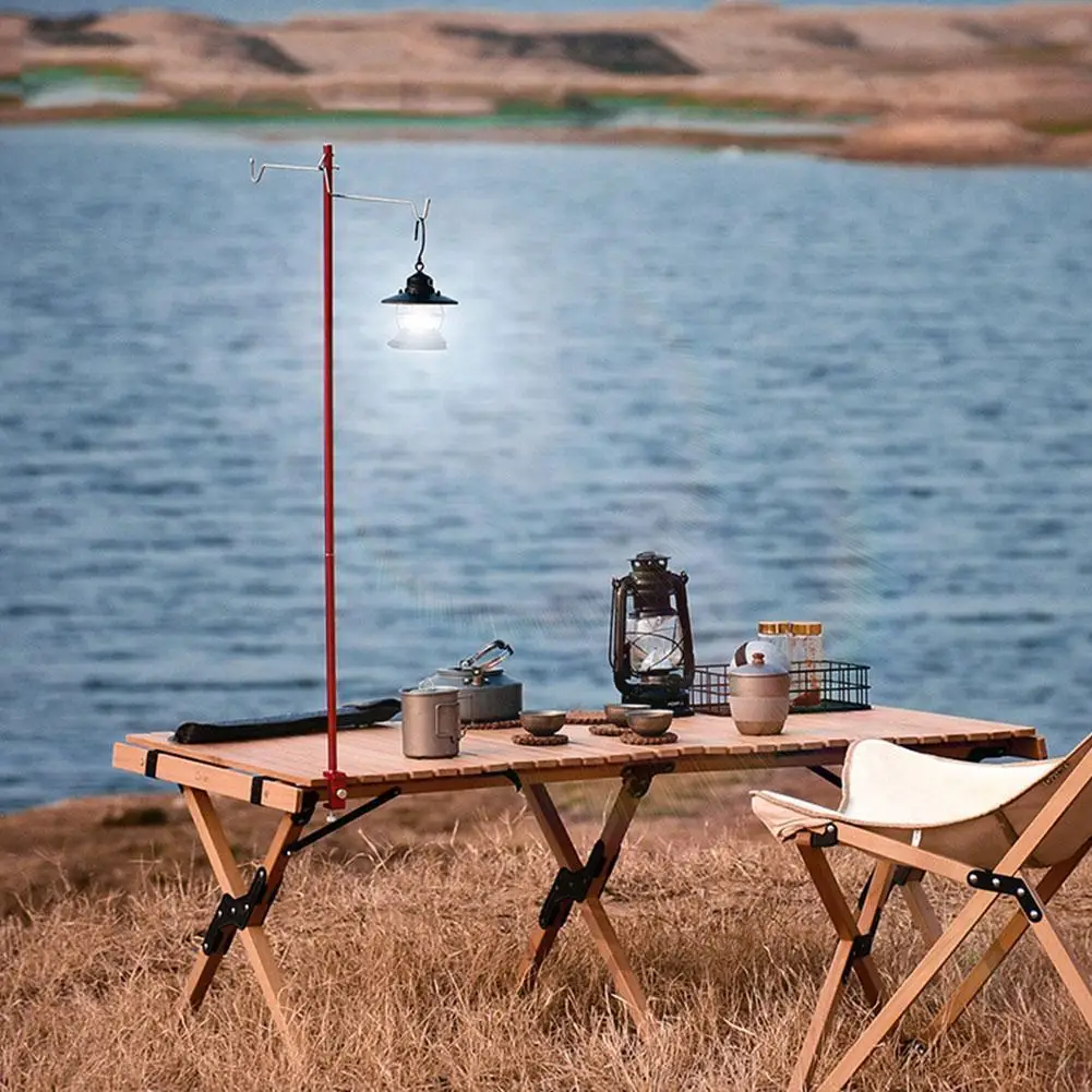 

Outdoor Folding Dual Camping Lamp Pole Kit Ground Desktop Lantern Stand Hangers Detachable Camping Fixing Holder Light Tent A6C3