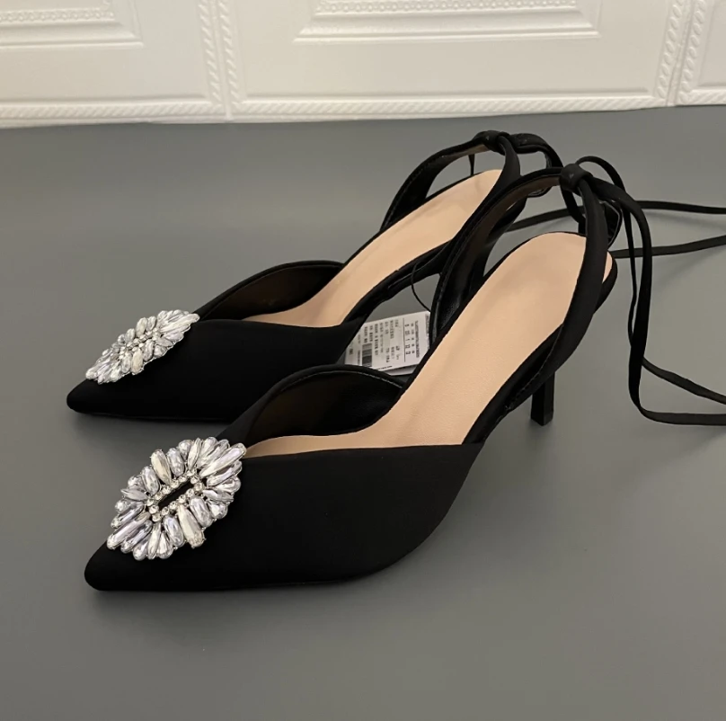 

Летние женские туфли на высоком каблуке, женские черные туфли с ремешком на носках, свадебные женские классические сексуальные босоножки, ж...