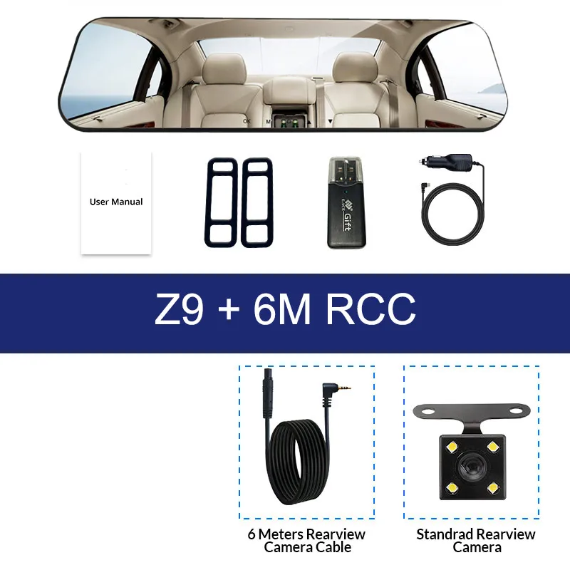 Z9-6M RCC Автомобильная Dvr камера, зеркало заднего вида, 4,3 дюймов, Белое Зеркало, тире, камера в автомобиле, видео камера, Full Hd, двойной объектив, Регистрационная видеокамера - Название цвета: Z9-6M RCC