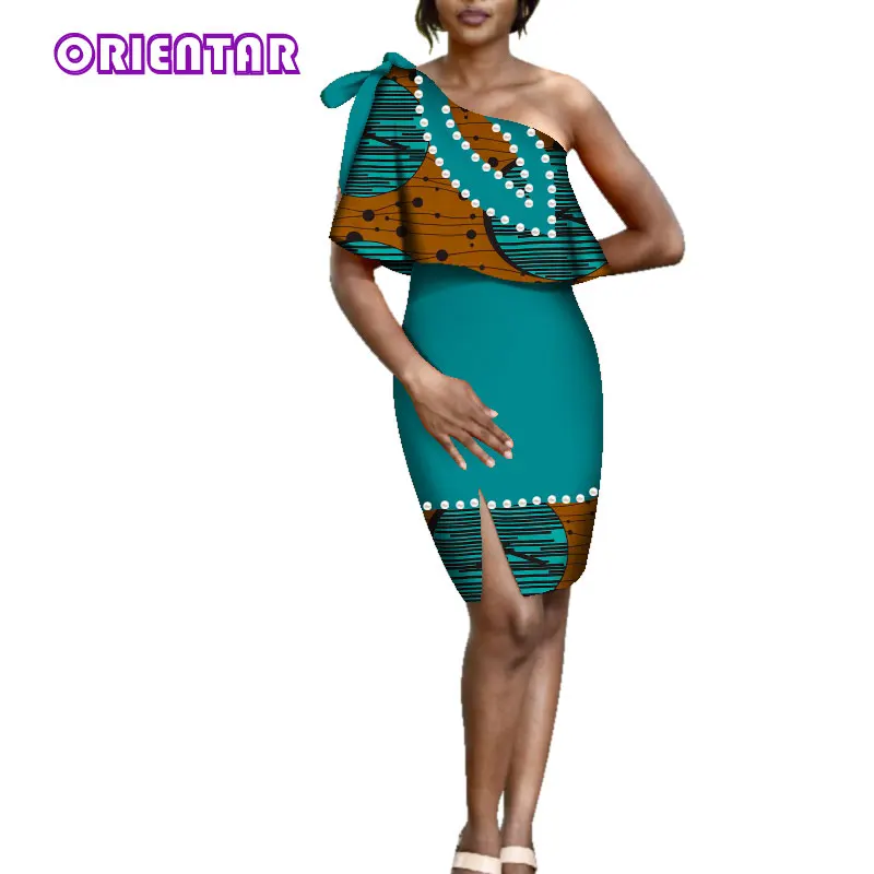 Сексуальное платье на одно плечо с завязками плечах в африканском стиле вощеным