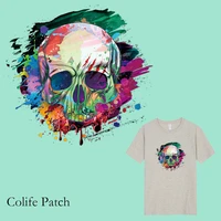 colors skulls thermal sticker on clothes coast iron on sticker a level washable diy clothes decoration vinyl fashion patches