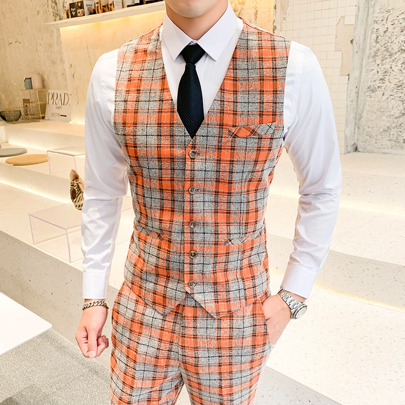 Orange Vest and pant Костюм Homme Vestito Uomo Elegante костюм Homme Mariage клетчатые итальянские костюмы мужские курчавые куртки мужские свадебные костюмы Ternos - Цвет: Orange Vest and pant