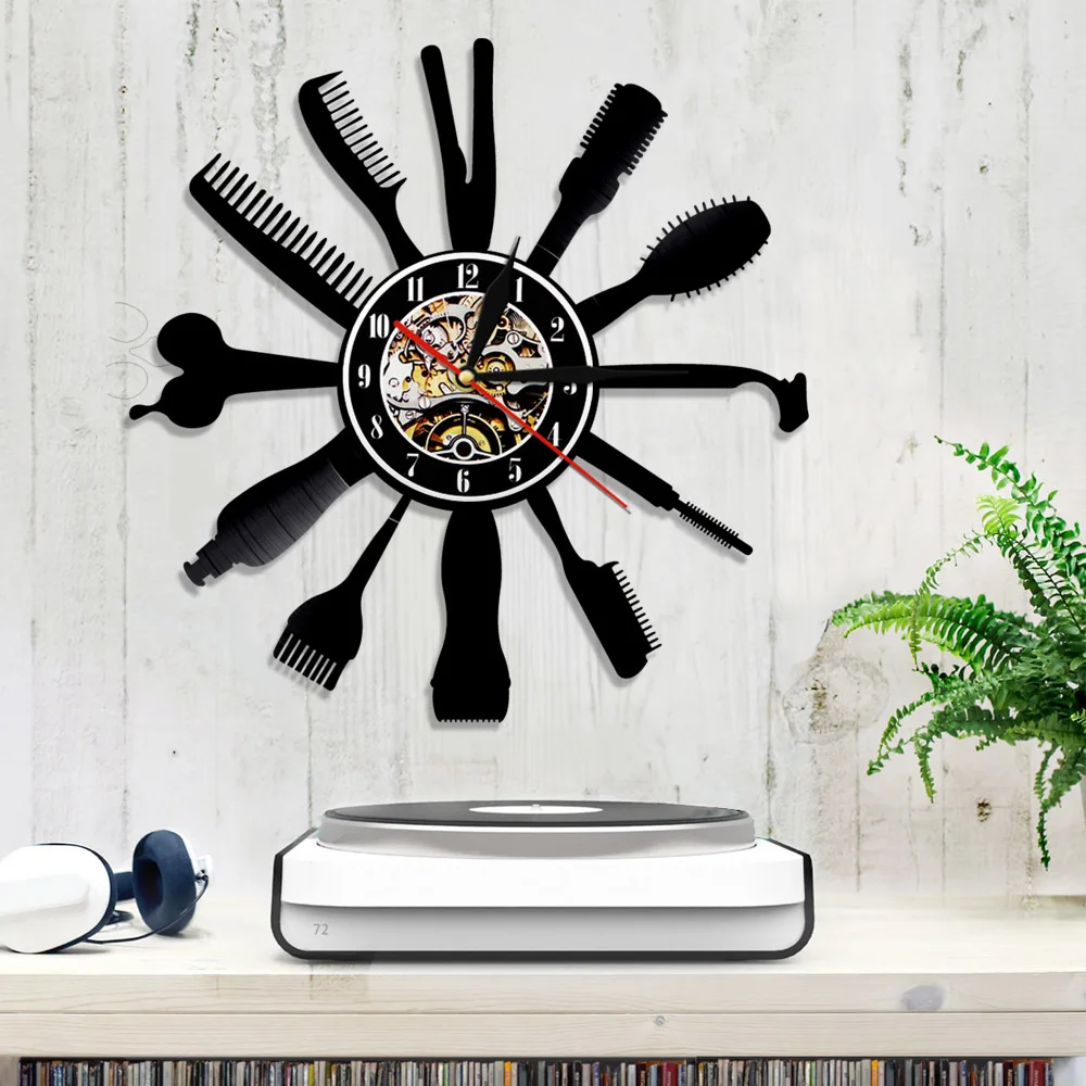 Волосы Красота салон виниловая наклейка на стену часы парикмахерского салона