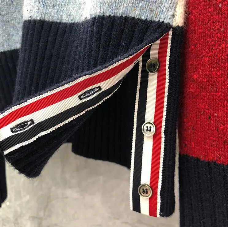 

2021 Fashion TB Brand Sweaters Women Loose O-Neck Pullover Clothing Patchwork Striped Wool Thick Autumn Winter Casual Coat