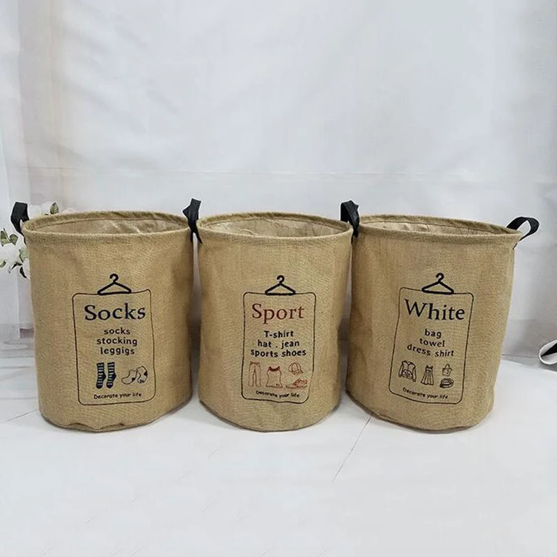 

Large Capacity Jute fiber Laundry Bucket for Dirty Clothes Waterproof Folding Toy Organizer Storage Basket S3S1045