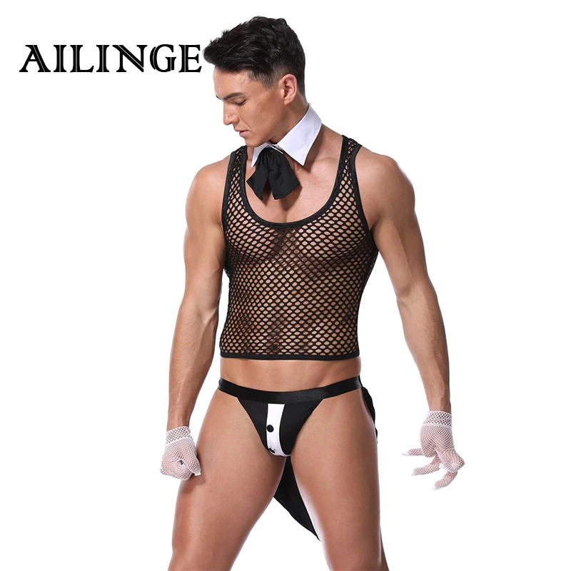 

Галстук-бабочка, воротник, браслеты, открытая спина, смокинг, нижнее белье, 3 шт./компл., стринги для мужчин, бандаж, гей, официант, нижнее белье...