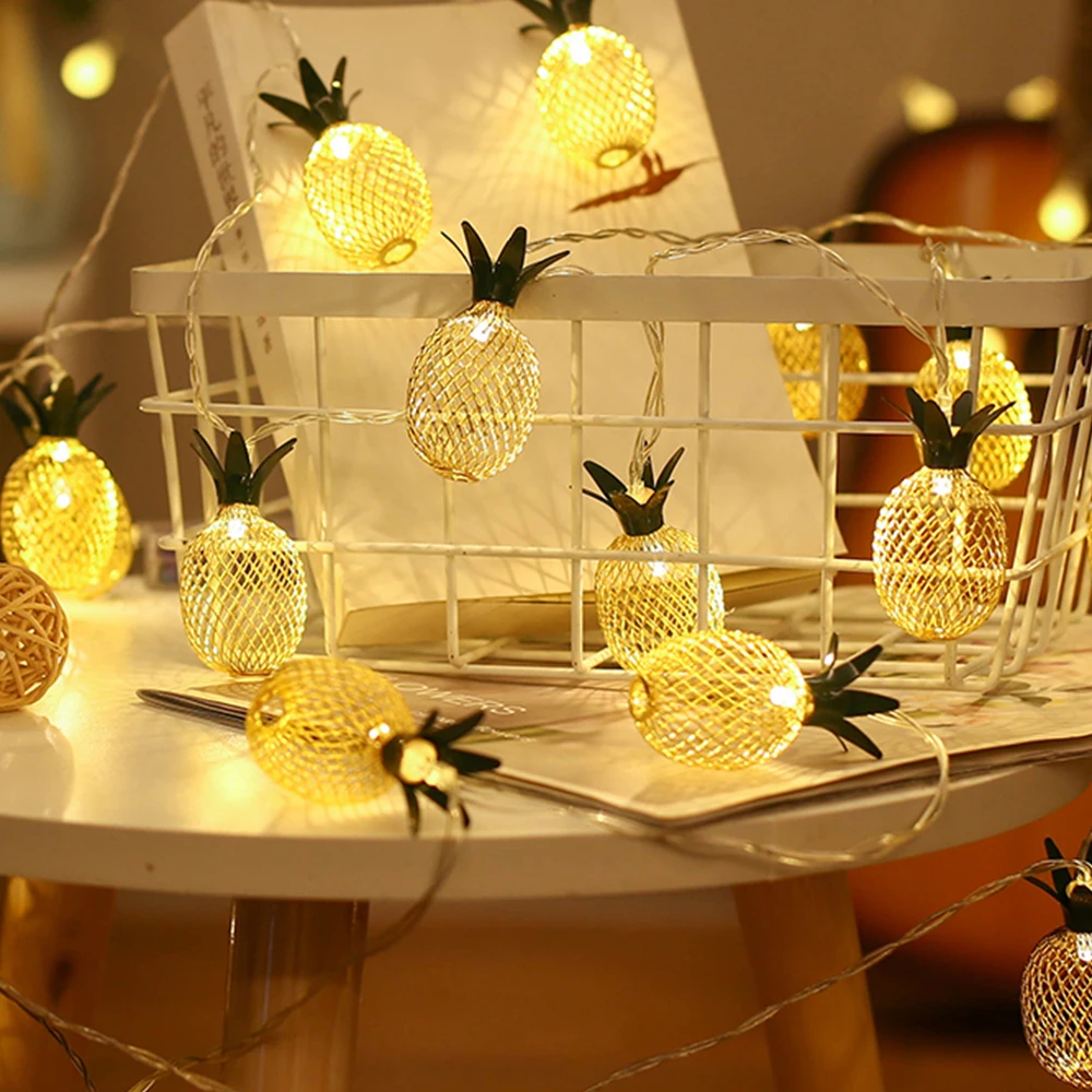 

1.5m 3m LED Light String Metal Pineapple Warm Color Adornment Lamp Indoor Christmas Garland Wedding Party Decoration Lights