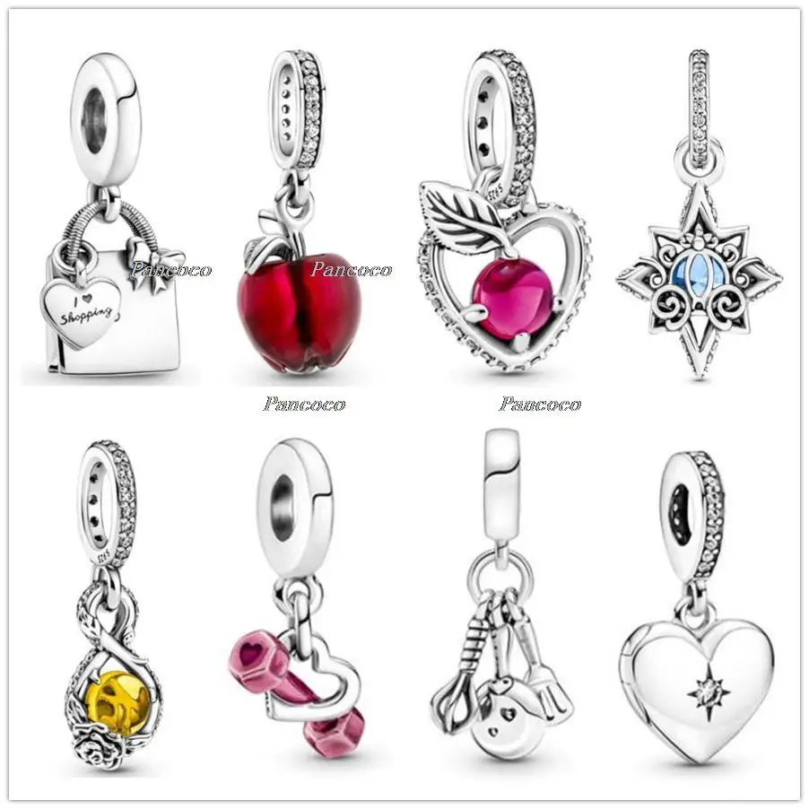 Authentic 925 Sterling Silver l I Love Shopping Handbag With Heart Charms Bead Fit Pandora Bracelet &amp Necklace Jewelry |