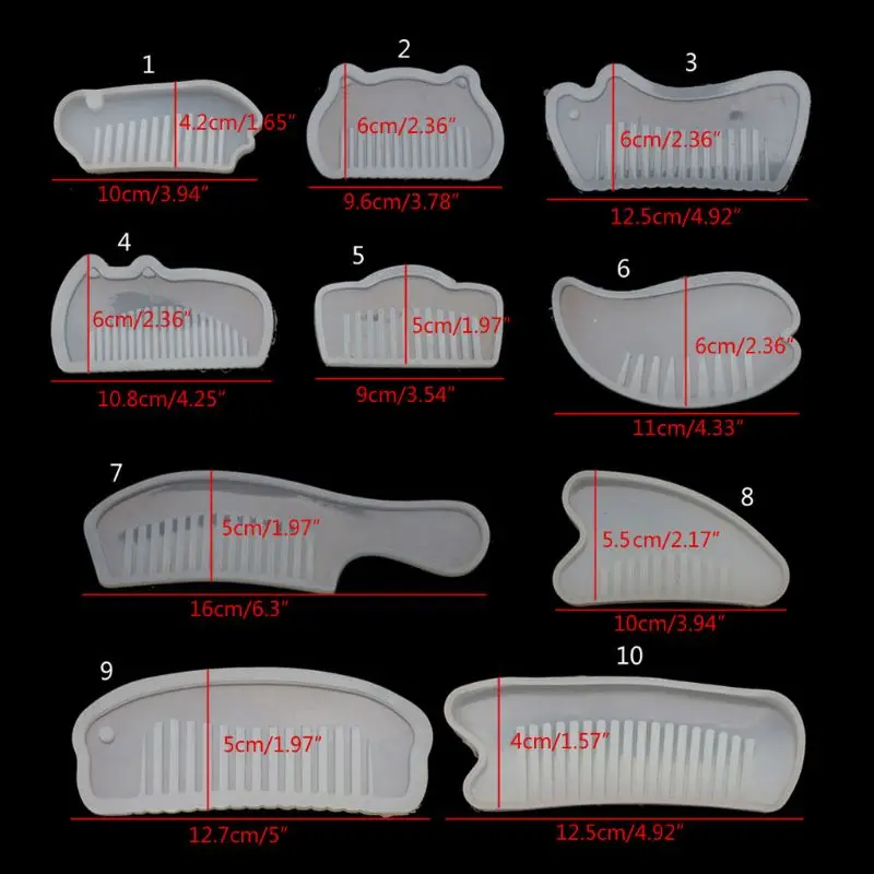 

10 Shape Comb 3D Transparent Epoxy Resin DIY Mold for DIY Comb Casting Silicone Mold Art Craft Making Handmade Comb Gift