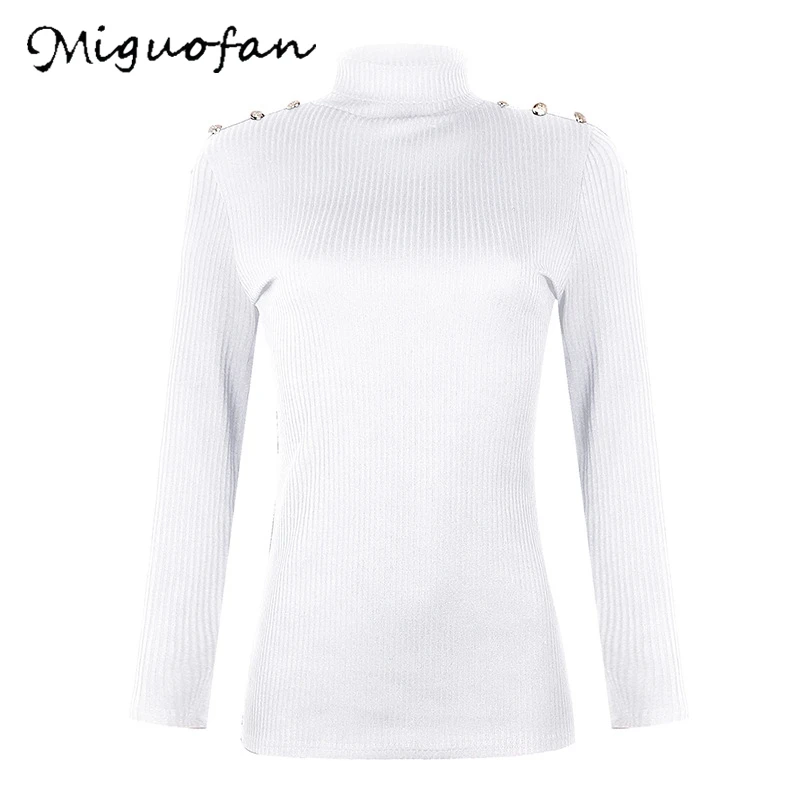 Miguofan solid sweater button women knitted pullovers turtleneck long sleeve sweaters vintage jumpers female pull tops | Женская одежда