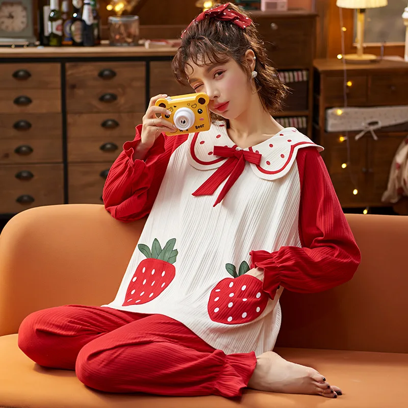 Pajamas Ladies Autumn and Winter Long-sleeved Pure Cotton Sweet Cute Princess Style Doll Collar Girl Students Wear Home Clothes