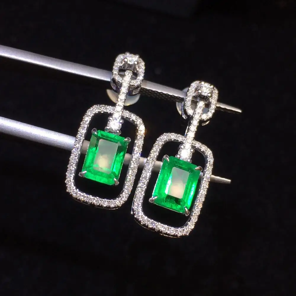 Серьги-подвески женские из золота 18 карат с изумрудом 1 96 карата | Украшения и