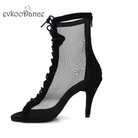 evkoodance black nubuck with mesh size us 4 12 dance boot high heel 8 5cm comfortable sexy lady latin salsa dance shoes women