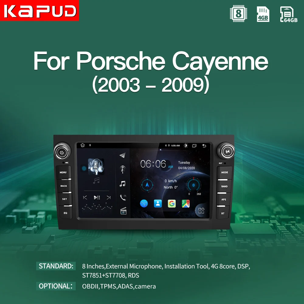 

Kapud-car Radio 8 "Android 10, GPS Navigation, DSP, Video Multimedia Player, Stereo,For Porsche Cayenne GTS 2003-2010 DVD