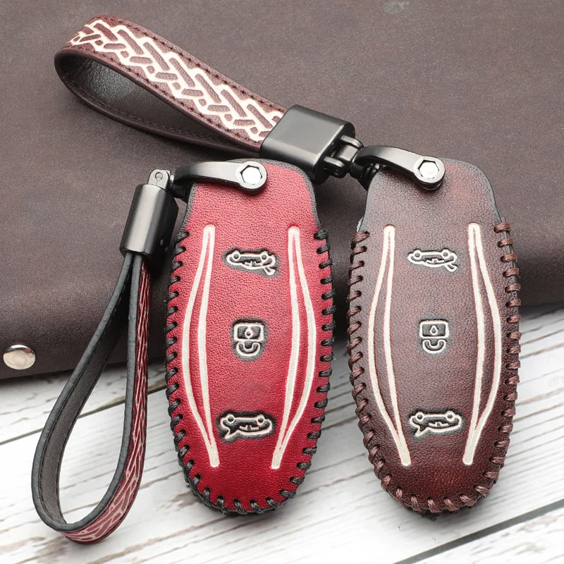 Car Geunine Leather Key Wallet Cover Case Keychain Pocket For Tesla Model S X Holder Protect Accessories | Автомобили и мотоциклы