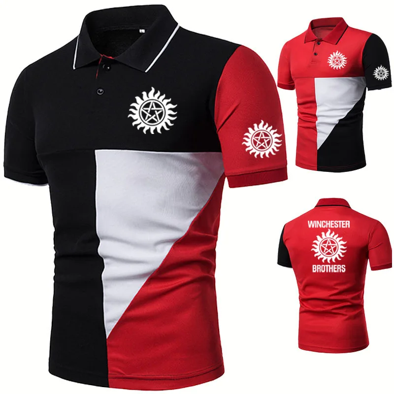 

Мужская рубашка-поло братья-Винчестеры с принтом летние высококачественные хлопковые повседневные трендовые сращивающиеся мужские топы р...