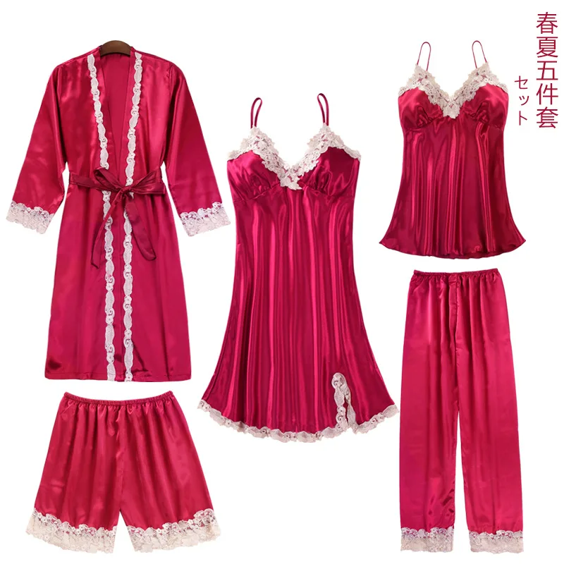 

2020 Spring and Autumn New Five-Piece Home Clothes Can Be Split To Sell High Quality High-Density Elastic Silk Pajamas