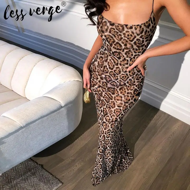 Женское леопардовое длинное платье без рукавов вечернее облегающее макси с