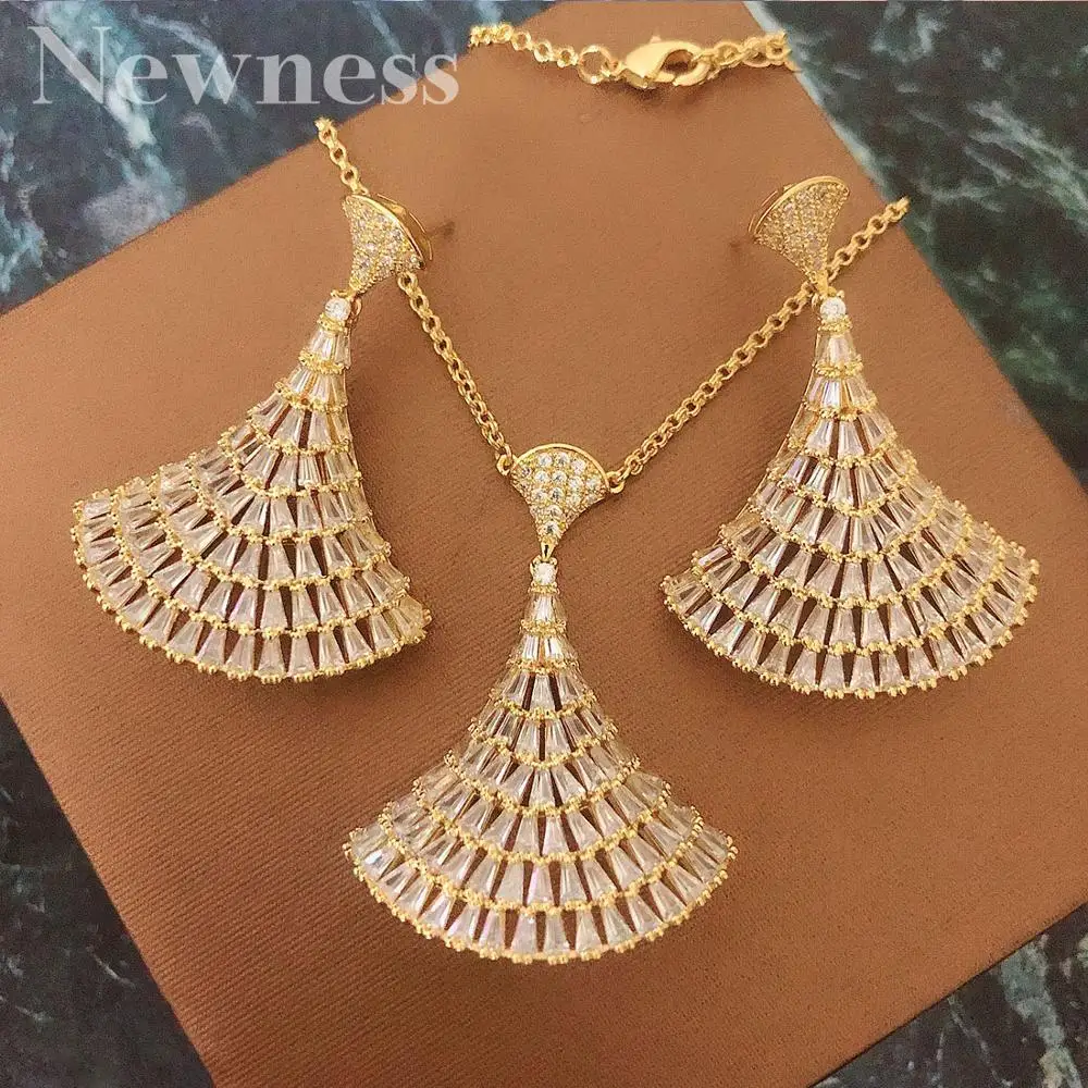 

Newness Luxury fan shape Micro Zirconia Necklace Earring Jewelry Sets For Women Wedding Indian Dubai Bridal Jewelry Sets
