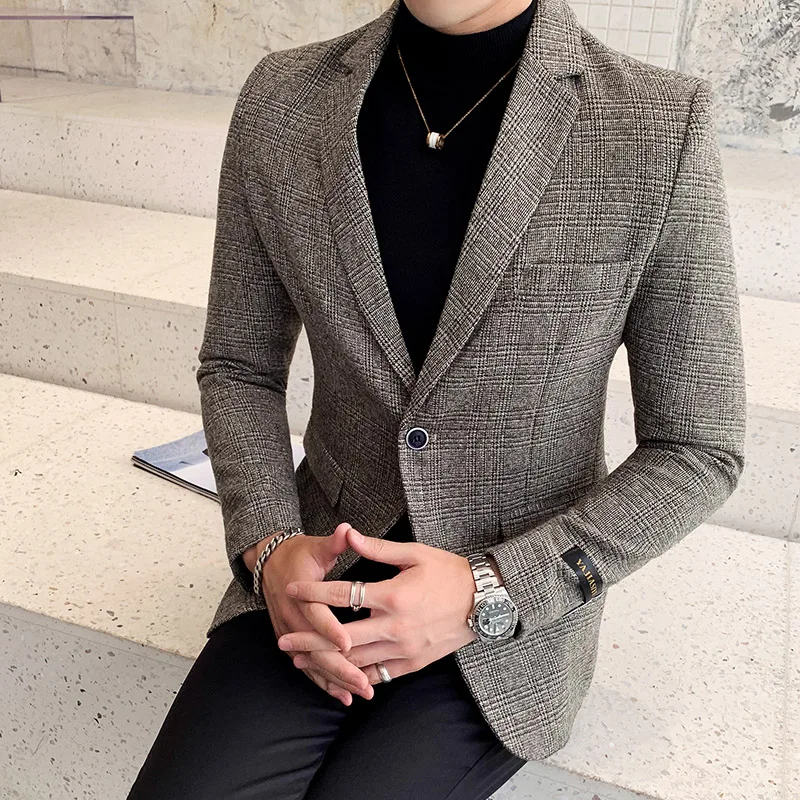 2019 маленький мужской Клетчатый костюм в сеточку красного цвета приталенный