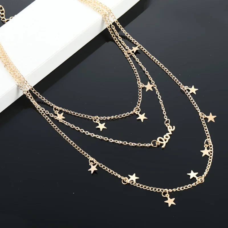 Новинка 2019 модное трехслойное металлическое колье с подвеской в виде букв звезд