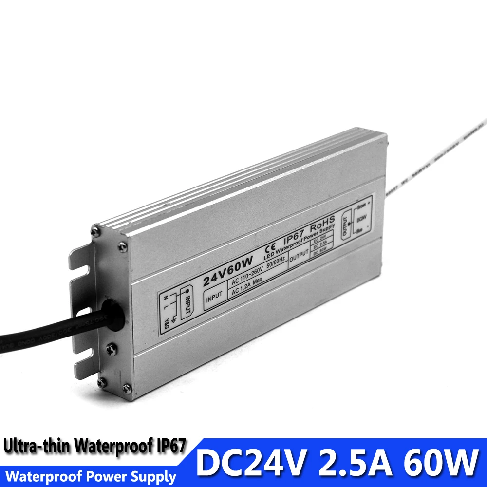 Водонепроницаемый IP67 DC24V 60 Вт 100 120 150 Светодиодный источник питания импульсный