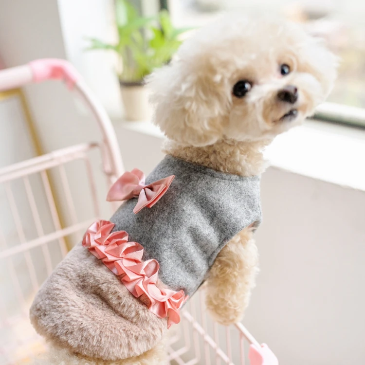 Меховые банты одежда для собак маленьких платья девочек с цветочным рисунком по