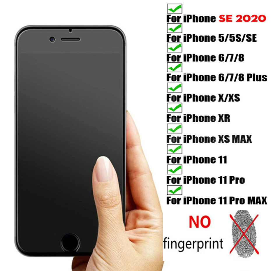 

No fingerprint screen protector for iphone 8 7 6s X XR XS Max matte tempered glass on iphone 11 Pro 7 plus 5s se protective film